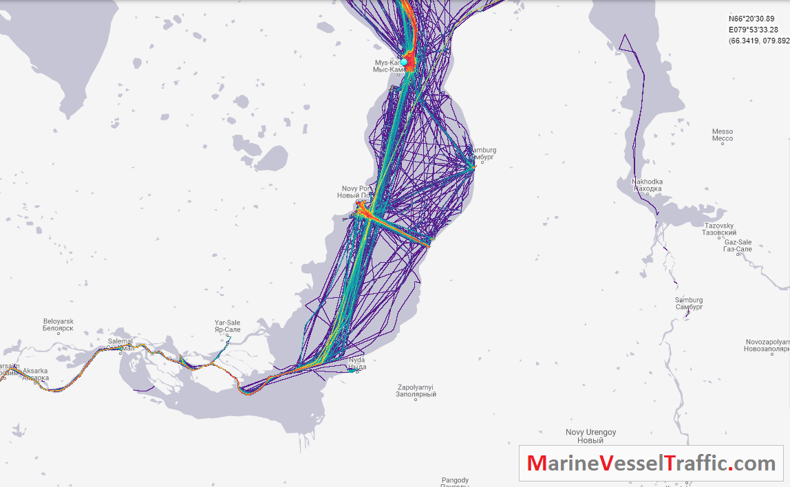 Live Marine Traffic, Density Map and Current Position of ships in GULF OF OB